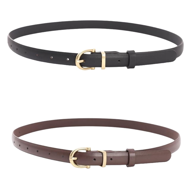 Pack de 2 cinturones finos de piel para mujer, cinturones estrechos, cinturones estrechos