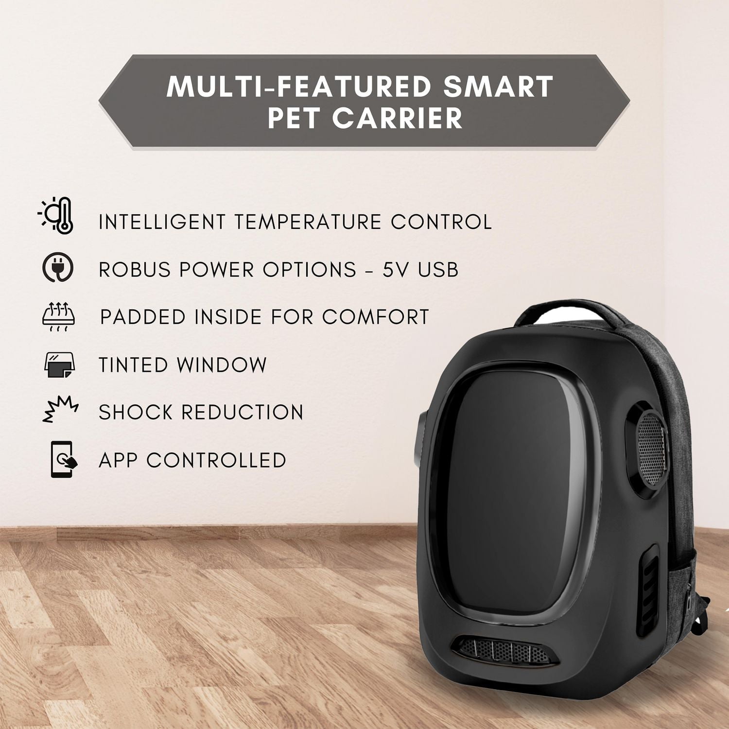 Instachew Trekpod Smart Pet Carrier Backpack for Cats, Small Dogs and Puppies upto17 lbs, Hiking & Outdoor Use (Black)