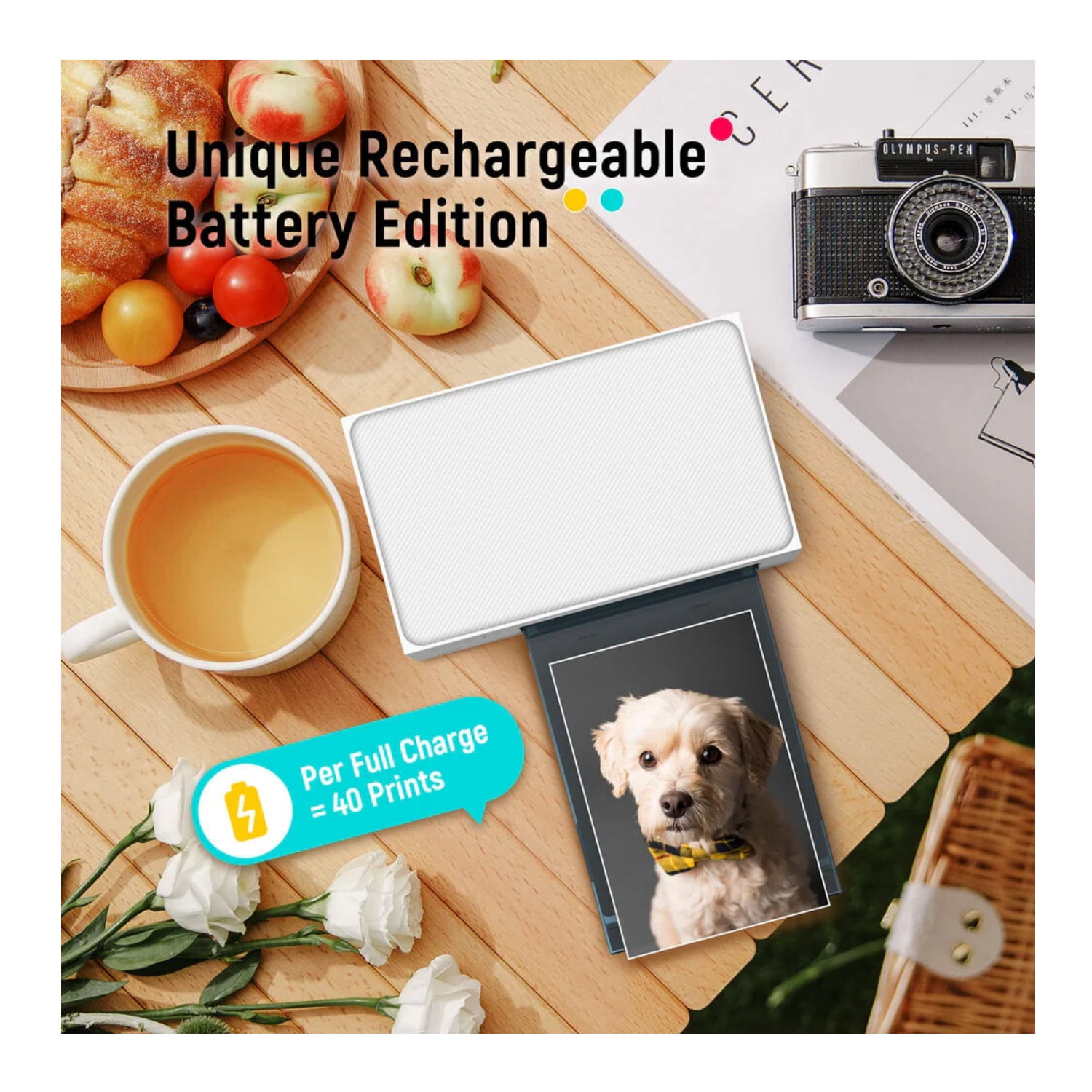 Liene M200 4x6 Instant Photo Printer with Rechargeable Battery (20 Photo Papers + 1 Cartridge)