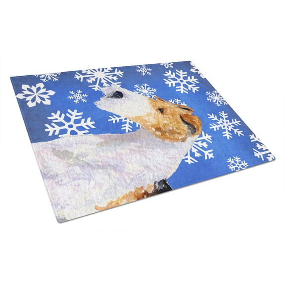 Caroline's Treasures Fox Terrier Winter Snowflakes Holiday Glass Cutting Board Large