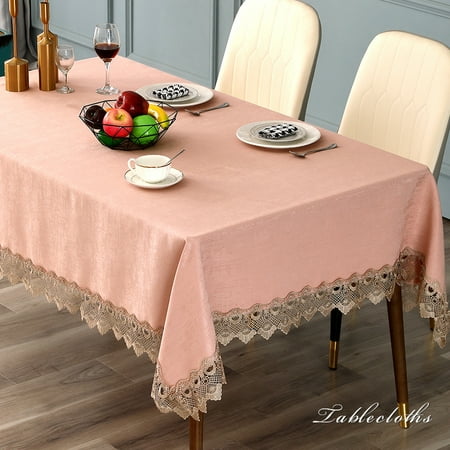 

Voguele Tablecloth Home Decor Tablecloths Washable Rectangle Table Cloths Covers Solid Color Embroidered Lace Dust-proof Pink 35 x 55 / 90cm*140cm