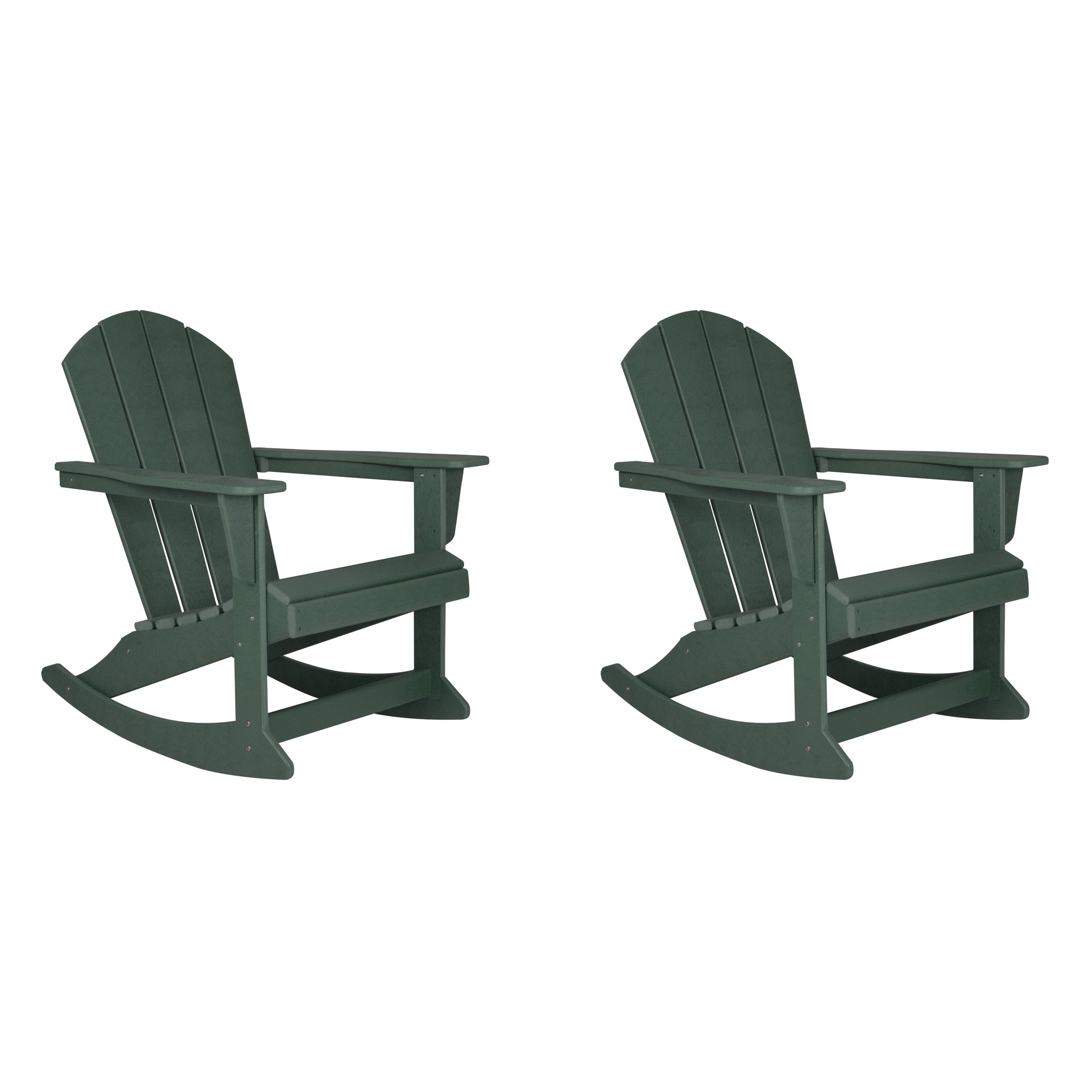 GARDEN Set of 2 - Plastic Outdoor Rocking Chairs for Patio Porch, Dark Green