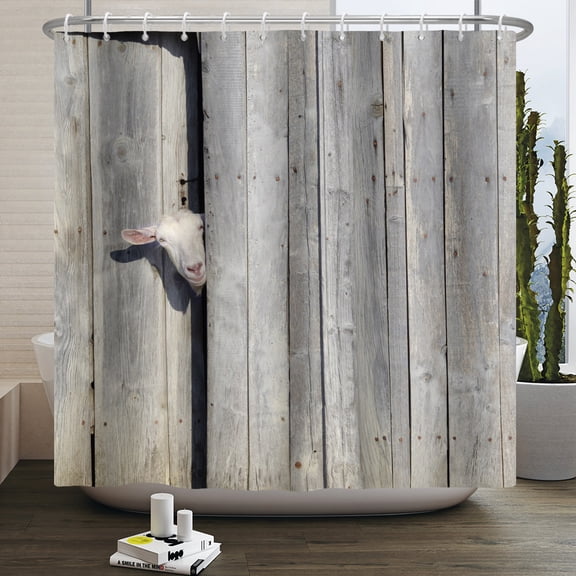Pbobriich Gray Wooden Grain Shower Curtains,Animals Sheep in Grey Bathroom Curtain with Hooks,72"x72"