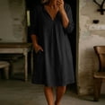 thumbnail image 3 of Dvprdro Womens Summer 2026 Cotton Linen V Neck Long Sleeve Loose A Line Mini Dress with Pockets Casual, 3 of 6