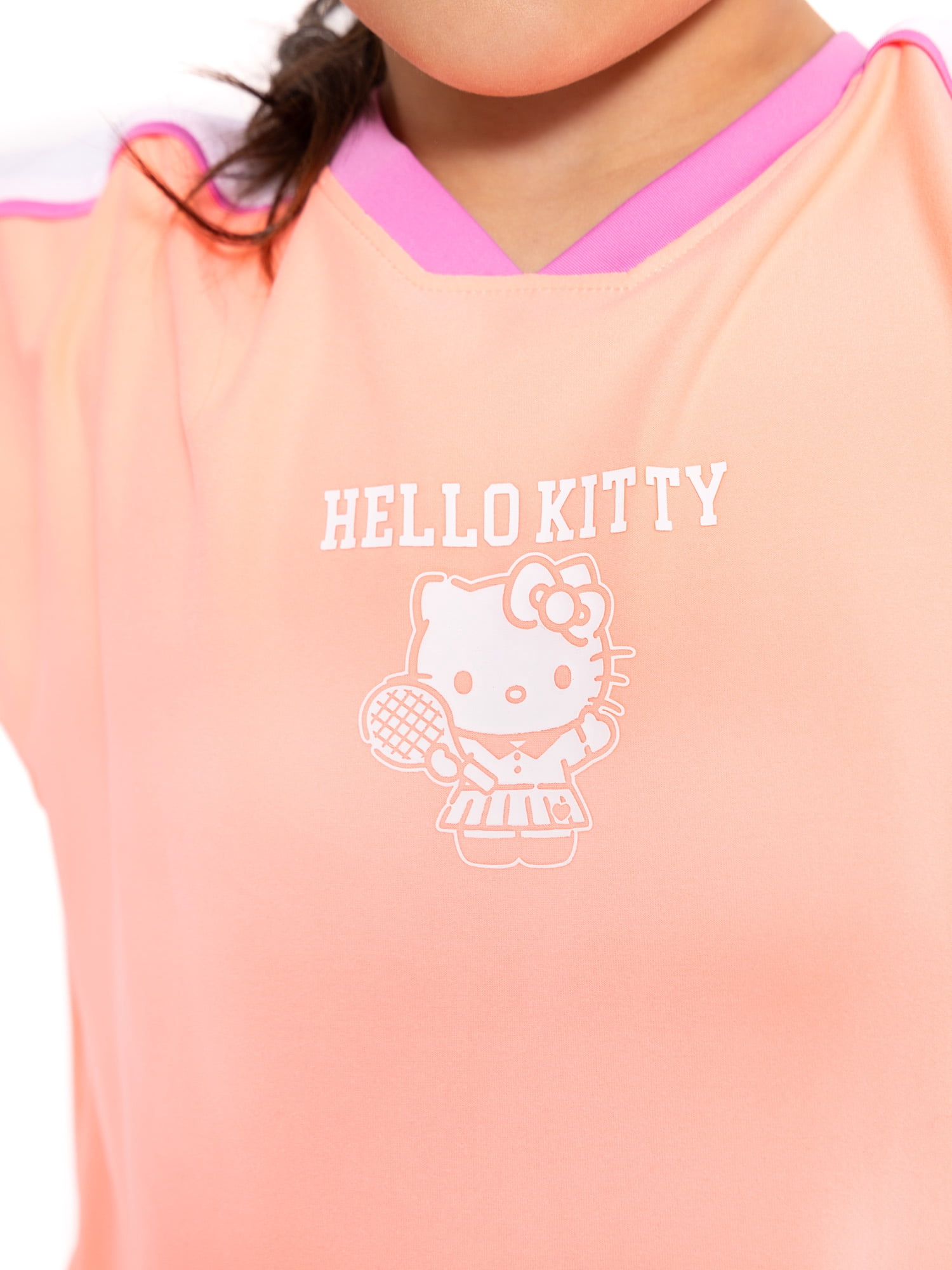 Hello Kitty Girls Active V-Neck Graphic Jersey with Short Sleeves, Sizes 4-12