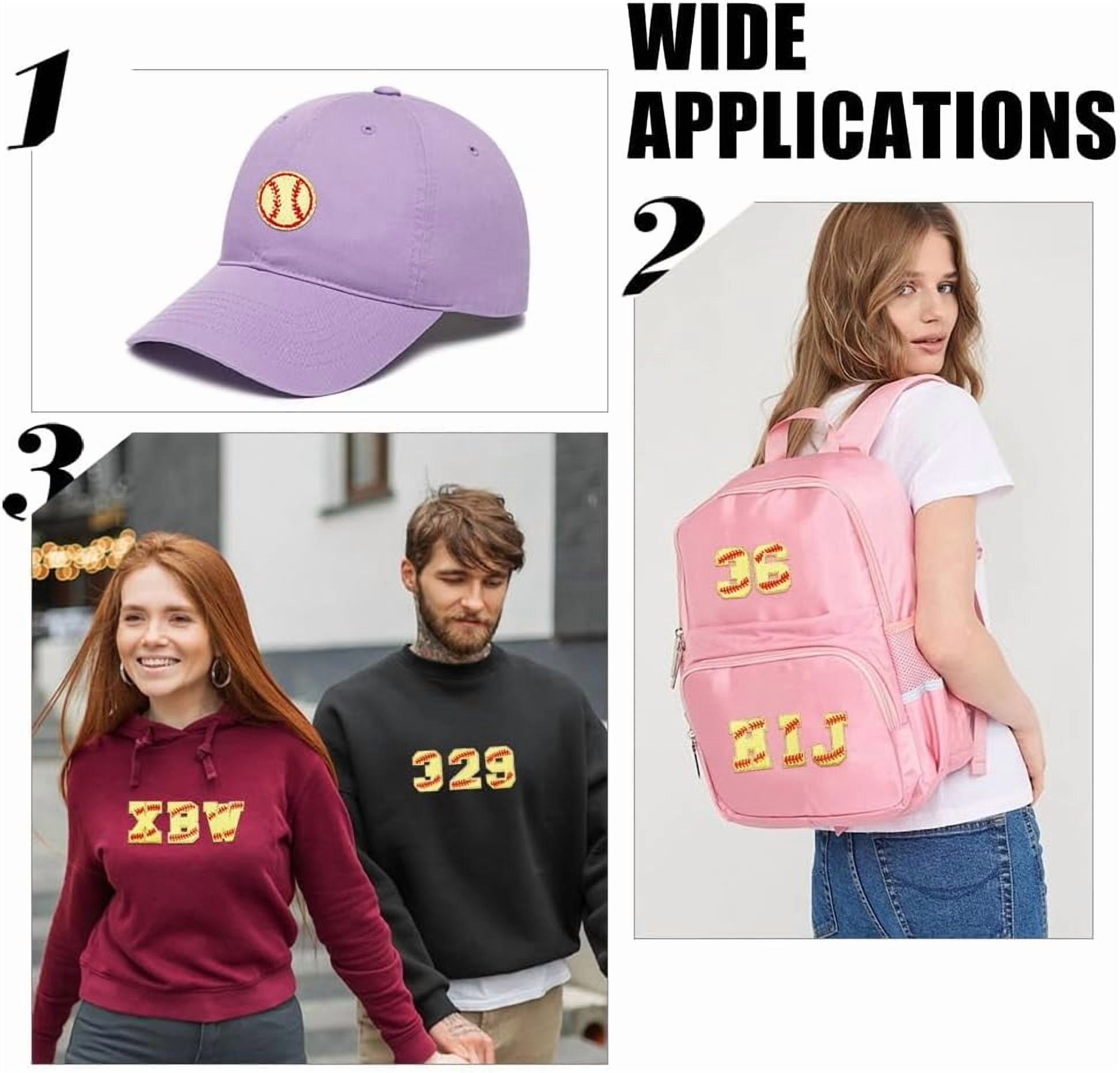 38 pcs Letter Numbers Patches Ball Softball Patches Iron on Letter Chenille Patches Gold Baseball Style Embroidered Patches for DIY Clothes Backpack Hats Shirt Jeans DIY Accessories