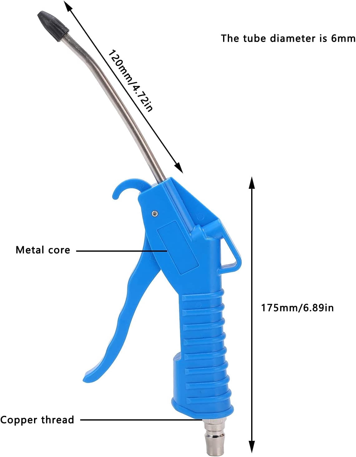 MKEUDQ-Air Blow Gun, Rubber Guard Bent Air Nozzle, Pneumatic Air Compressor Accessories Dust Cleaning Tool, Industrial Household Air Blower Gun with Tip Quick Connector, High Pressure