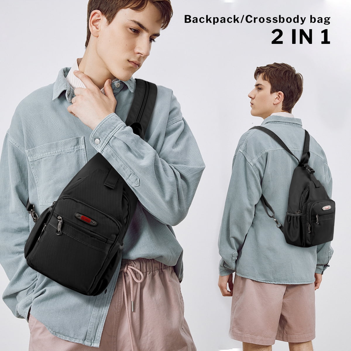 Sling Bags for Men Women Crossbody Small Sling Backpack with Single Double Shoulder Lightweight Over Shoulder Bag for Daily Travel Use,8610-Black