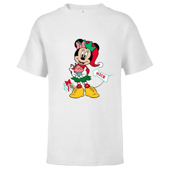Disney Minnie Mouse Secret Santa Cupcake Nice for Christmas - Short Sleeve T-Shirt for Kids - Customized-White