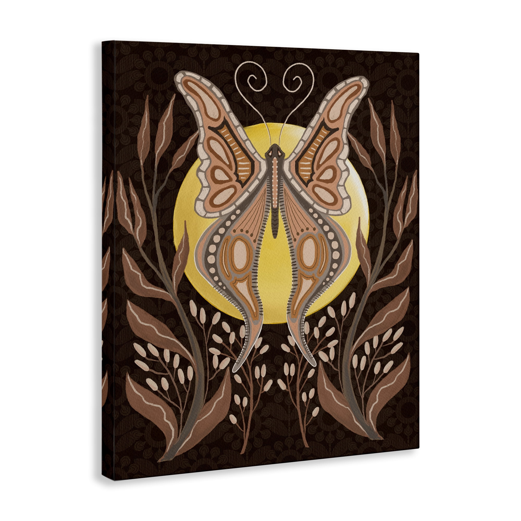 Stupell Industries Moth & Moon Botanicals Insects Painting Wrapped Canvas Art Print Wall Art, 36 x 48