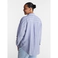 thumbnail image 3 of Terra & Sky Women's Plus Linen Striped Boyfriend Shirt, Sizes 0X-5X, 3 of 5