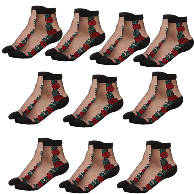 Dinheiro Calcetines de red transparentes para mujer, pies cortos fluoroscópicos de red ultrafina, rosa roja, seda negra