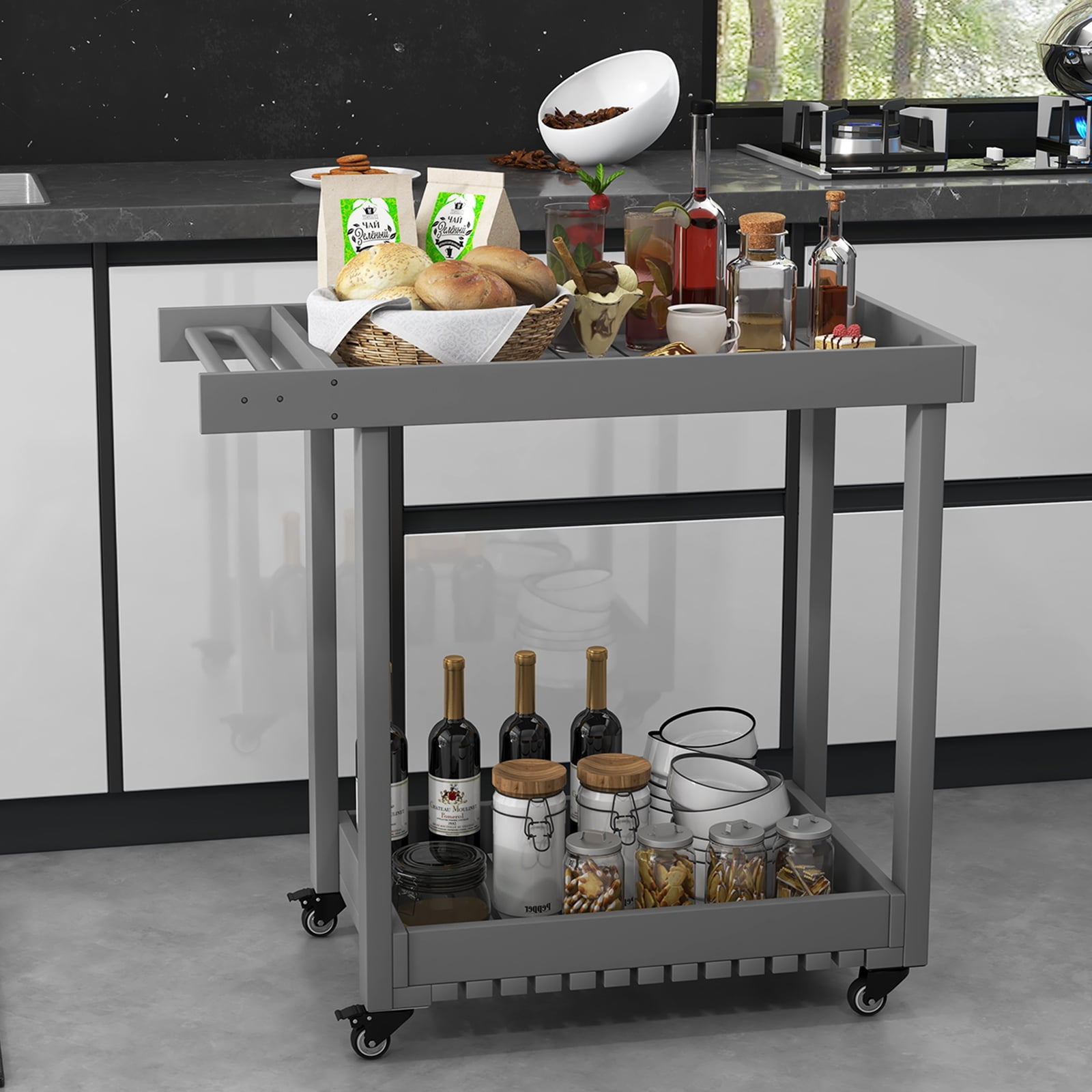 Rugerasy Service Utility Cart with Wheels,Compact and Utility Service Cart,Multipurpose Rolling 2-Tier Mobile Storage Organizer,for Home,Warehouse