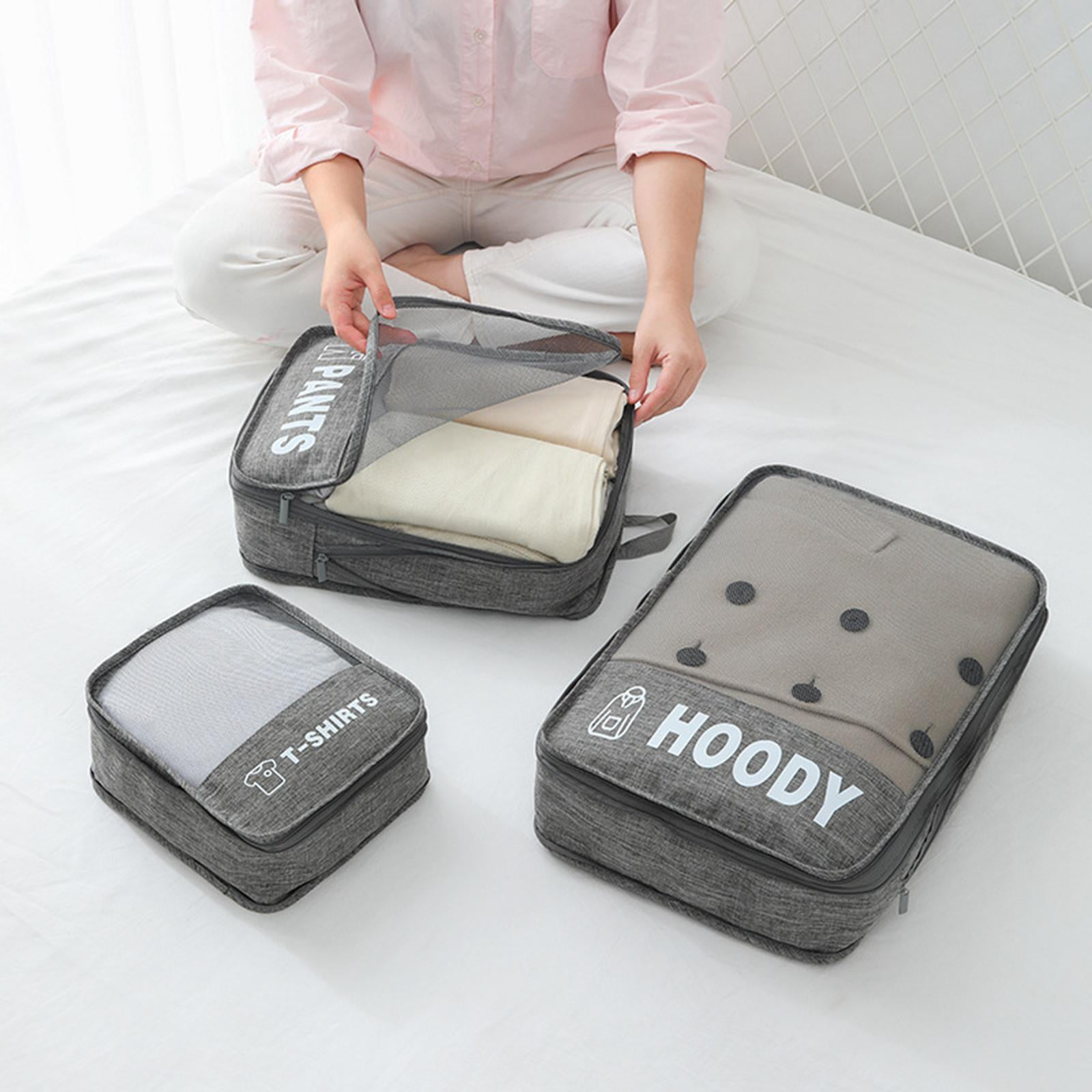 Nishiyuenyi 3 Pieces Compression Packing Cubes Expandable Travel Organizer Dustproof Luggage Grey