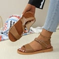 thumbnail image 5 of Htigea Women’s Flat Sandals Open Toe Ankle Strap Buckle Slip on Shoes Comfy Low Wedge Sandals Brown 8.5, 5 of 9