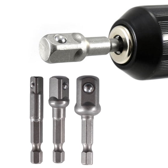 3 Pcs/Set Power Drill Sockets Adapter Set 1/4" 3/8" Driver Adapter 360°Rotatable Hex Shank Tool Gift for Man