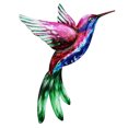 thumbnail image 1 of Escultura de metal con forma de colibrí para colgar en la pared, diseño de pájaro de colores en 3D, para exteriores, 1 of 5