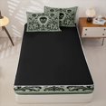 thumbnail image 4 of Feelyou Boho Damask Floral Zipper Twin Comforter Sets with Fitted Sheet and 2 Pillowcases, Mandala Skull Zipper Bedding Set, Sage Green Black, Black Reversible, 4-Piece, 4 of 7