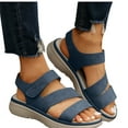 thumbnail image 4 of Women Sandals Wedge Flatform Open Toe Ankle Straps Peep Toe Solid Color High Heel Shoes for Women Casual Outdoor Beach Vacation Holiday Fashion Dark Blue 38, 4 of 9