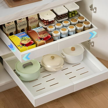 Simperf Pull Out Cabinet Organizer, 32-52cm Expandable Heavy Duty Slide out Drawers Organizer, Cabinet Roll Out Drawers, Shelf Storage for Kitchen, Base Cabinet Organization