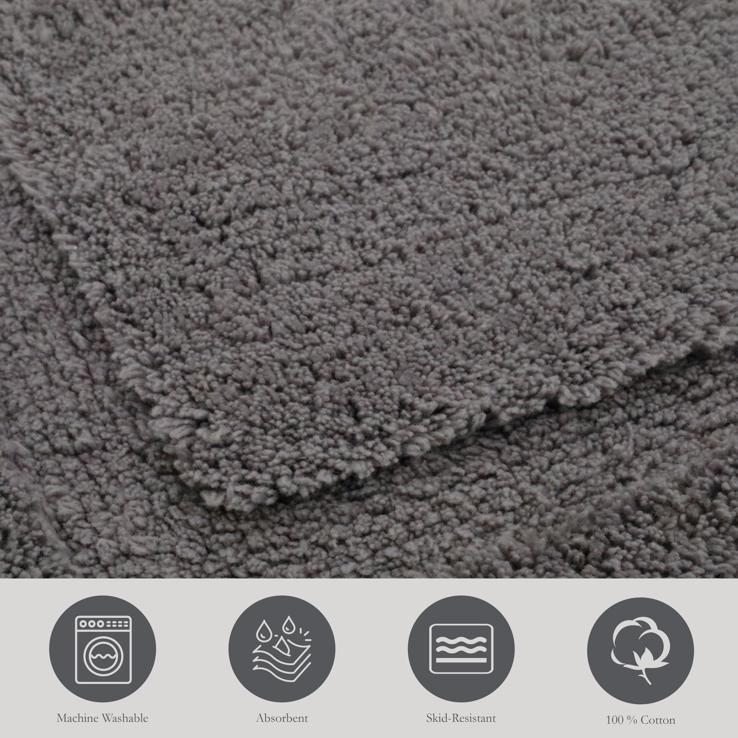 Jean Pierre New York Lydia Border 100% Cotton Bath Mat - Non-Slip Bath Rug - Charcoal Gray - 20"x30"
