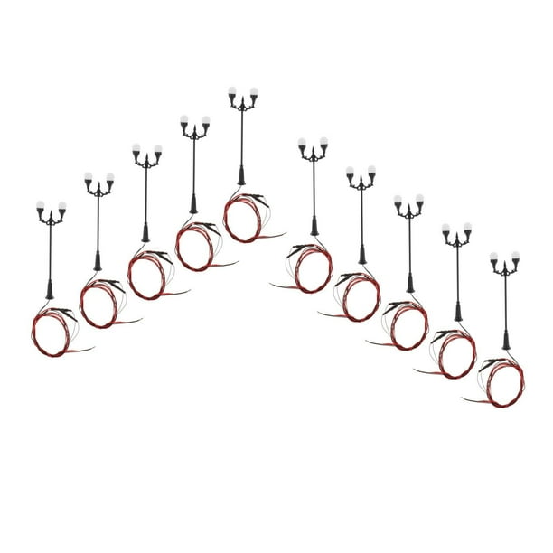 Juego de 10 mini farolas de calle en miniatura, escala 1:100, para jardín, decoración duradera Blanco cálido
