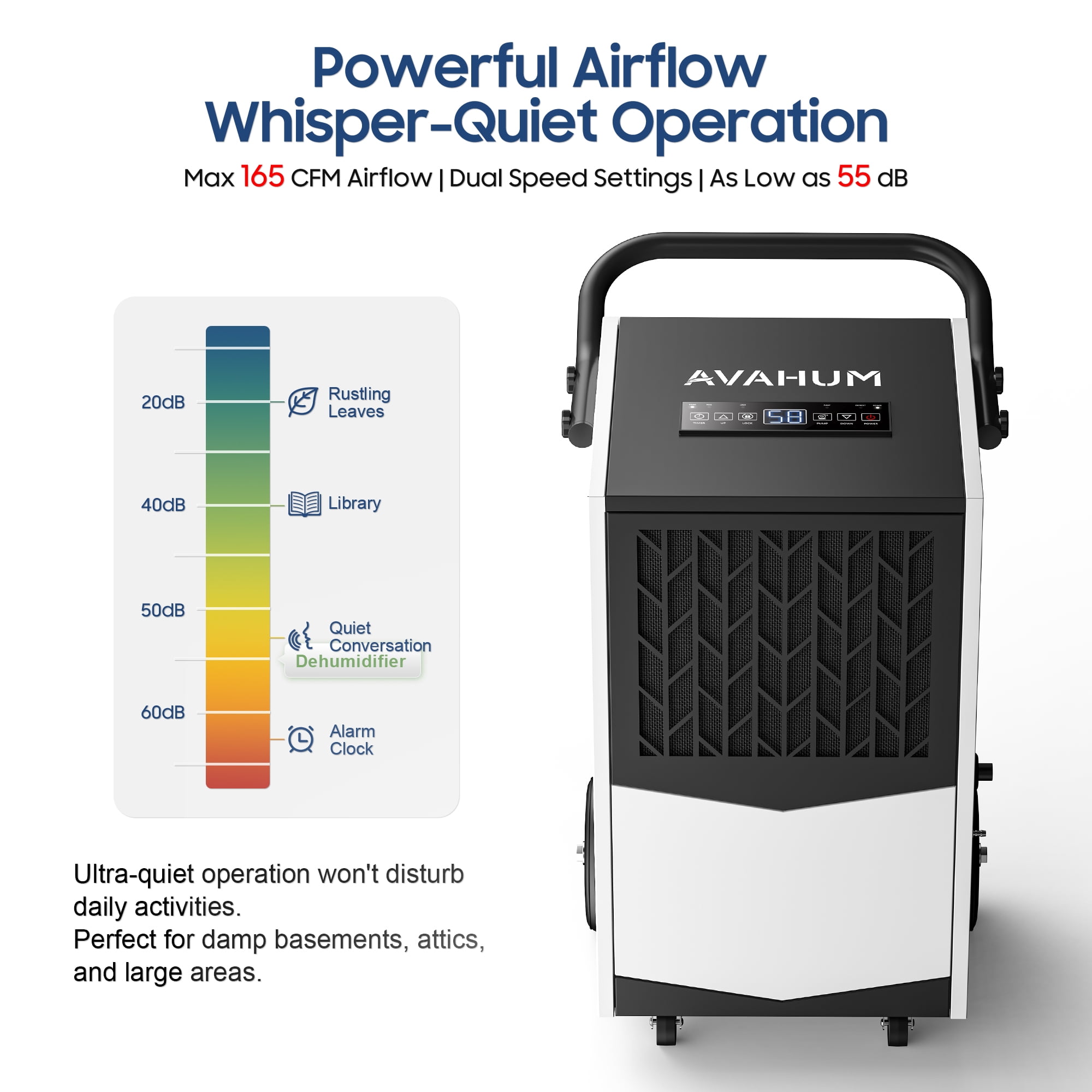 AVAHUM 160 Pints Commercial Dehumidifier with Pump for 1,200 sq. ft, Industrial Dehumidifier for Basements and Warehouses