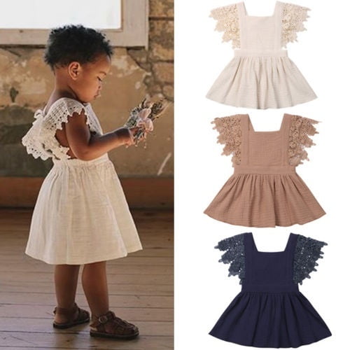 Toddler Baby Girl Infant Comfy Cotton Linen Lace Princess Overall Dress Sundress Hot Sale Walmart
