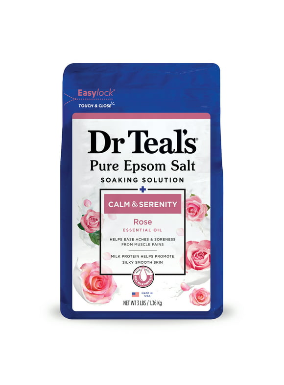 Dr Teal's Pure Epsom Salt Soak, Calm & Serenity with Rose Essential Oil & Milk Protein, 3 lbs