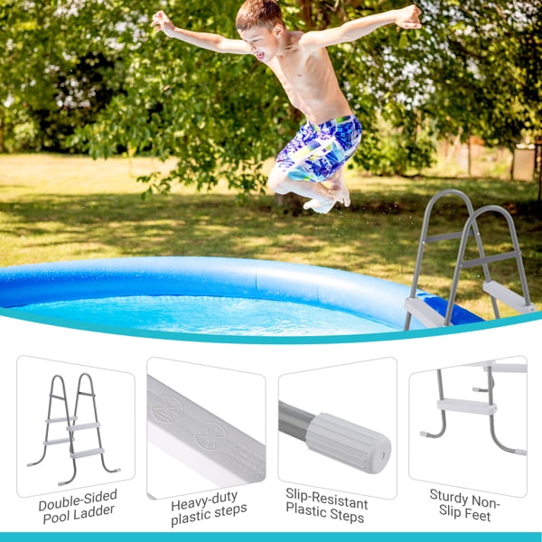 Alvantor Double-Sided 2-Step Ladder for Above Ground Pools, 300 lb Capacity, White & Gray
