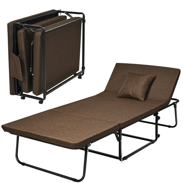Costway Folding Sleeper Bed Ottoman Lounge Chair w/6 Position Adjustment Brown