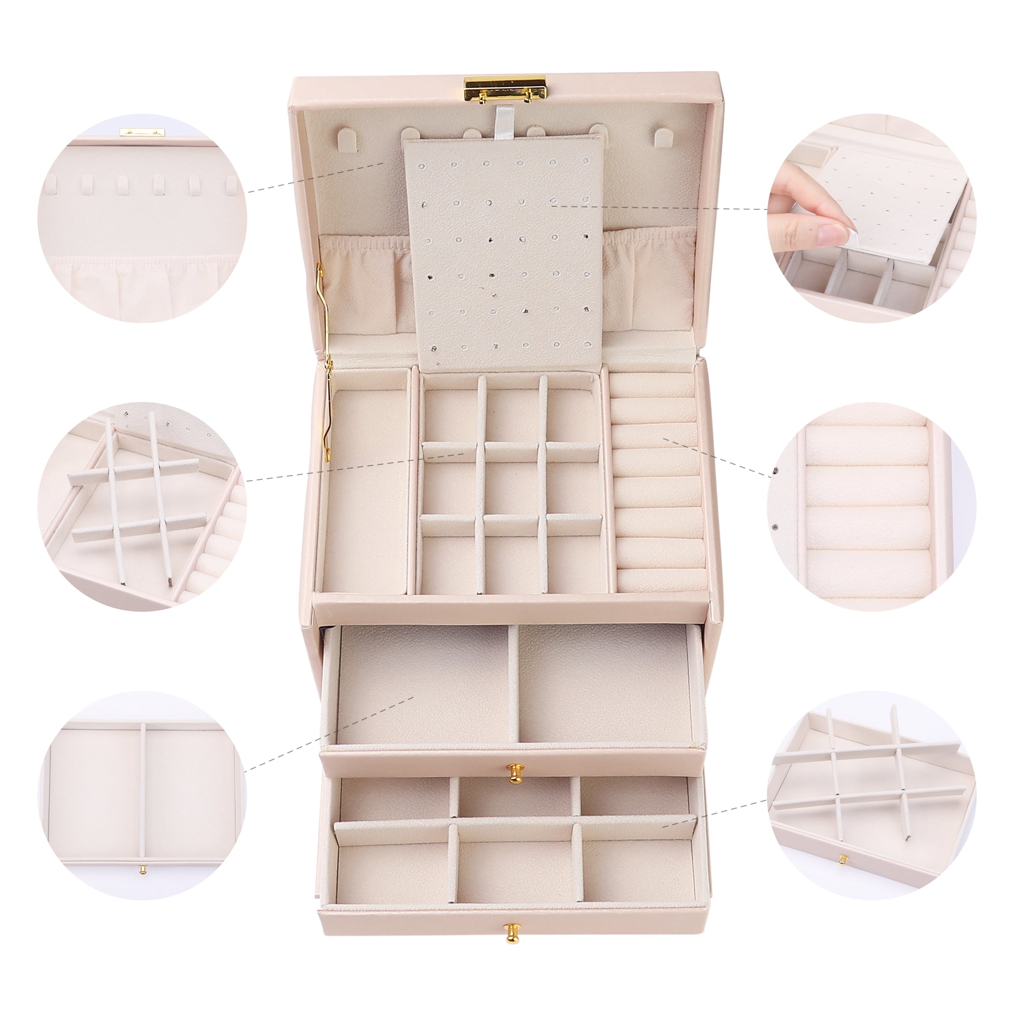 Unique Bargains 3 Layer Jewelry Box PU Leather Jewelry Organizer Case with Drawer Pink
