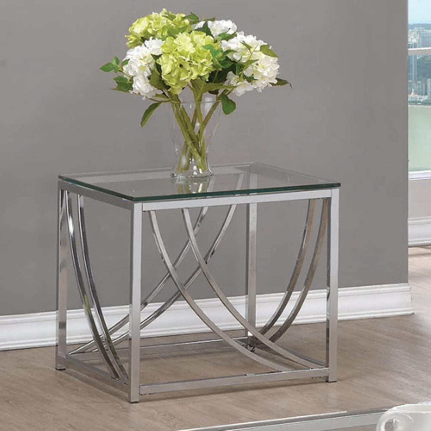 Elegant Chrome Square Glass-Top End Table