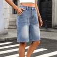 thumbnail image 6 of PWPSG Womens High Waist Denim Bermuda Shorts, Wide Leg Cut with Frayed Hem, Washed Vintage Fabric for Street Style Outfits Blue S, 6 of 7