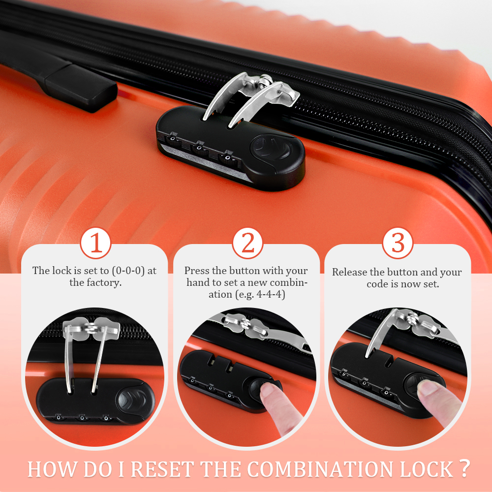 3 Piece Hardside Luggage Set Expandable Suitcase with Spinner Wheels,Lightweight Hardshell Suitcase Set 20in24in28in, Orange, SQ249