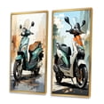 thumbnail image 3 of Designart "City Cruiser Green Scooter" Scooter Framed Wall Art Set Of 2 - Green Transportation Framed Canvas Set For Living Room Decor, 3 of 7