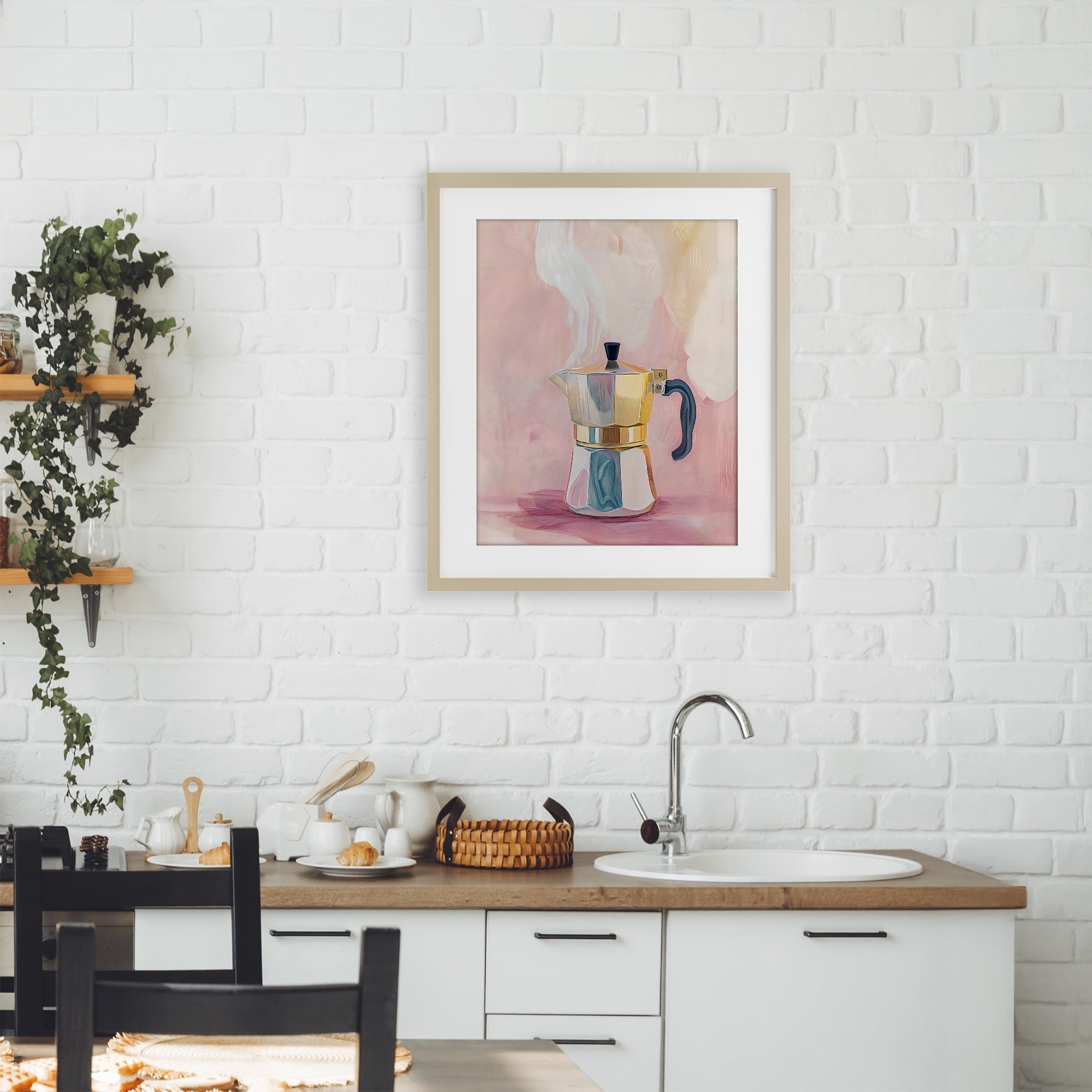 Stupell Industries Vintage Coffee Maker on Pink Birch Framed Print Under Glass, design by The Prints Vibe