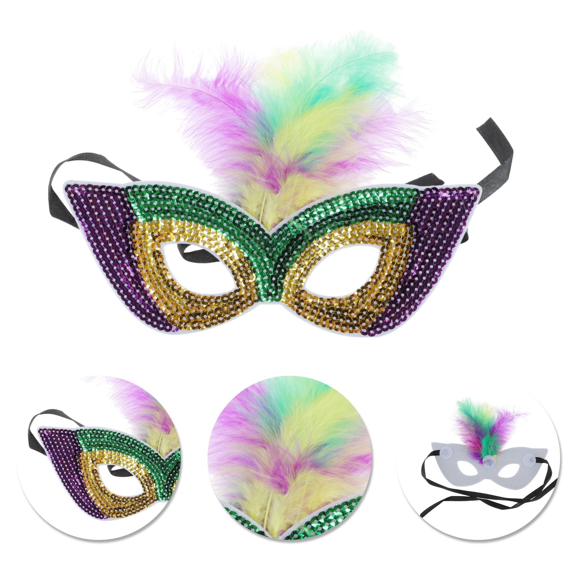 Unique Bargains Colorful Feather Sequins Half Face Party Mask Gold