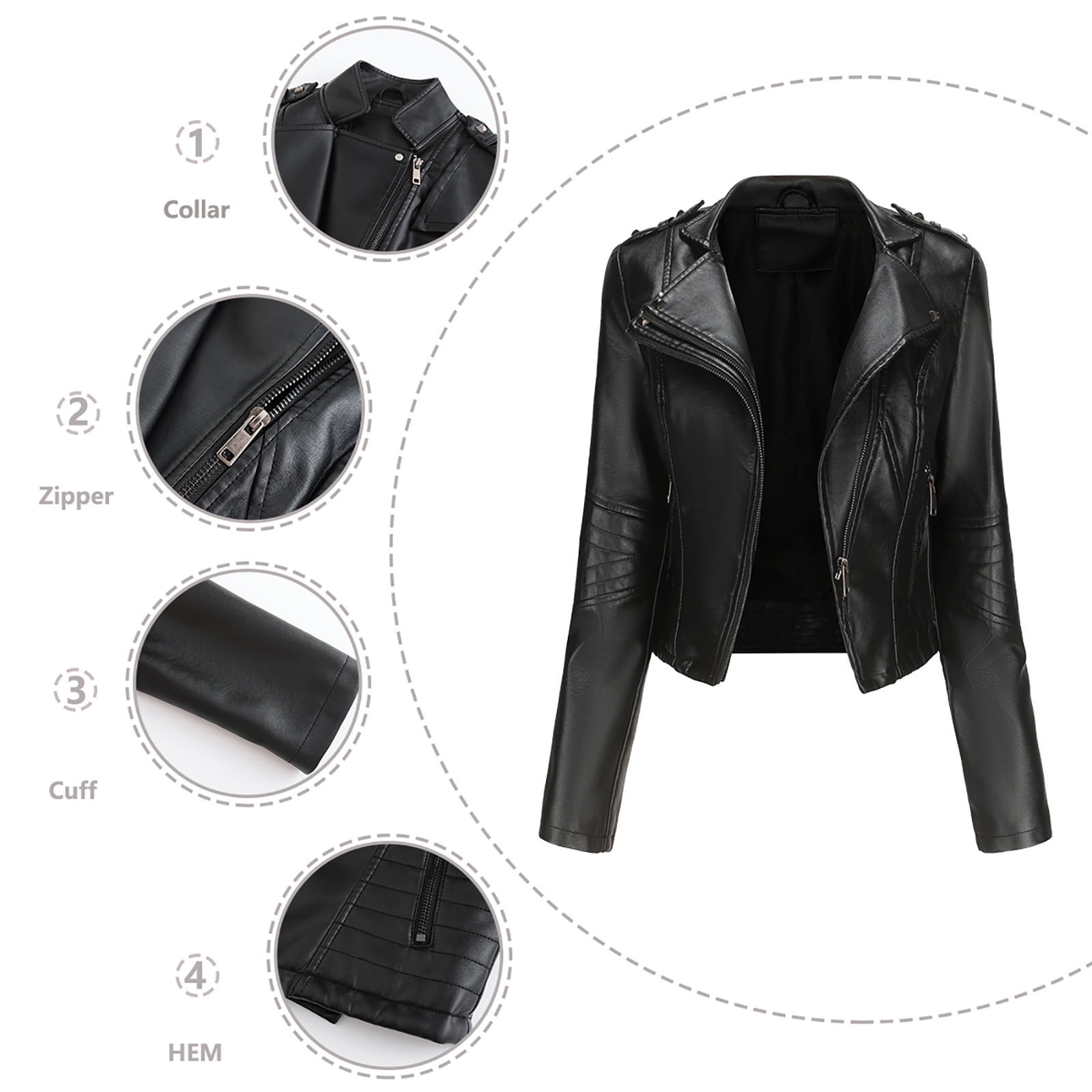 DailyTrove Women's Cropped Faux Leather Jacket, Long Sleeve, Casual Street & Night Out Wear, Durable Polyester Blend, Plus Size Friendly