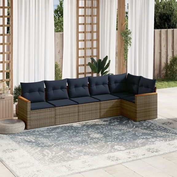vidaXL 6 Piece Patio Sofa Set with Cushions Gray Poly Rattan