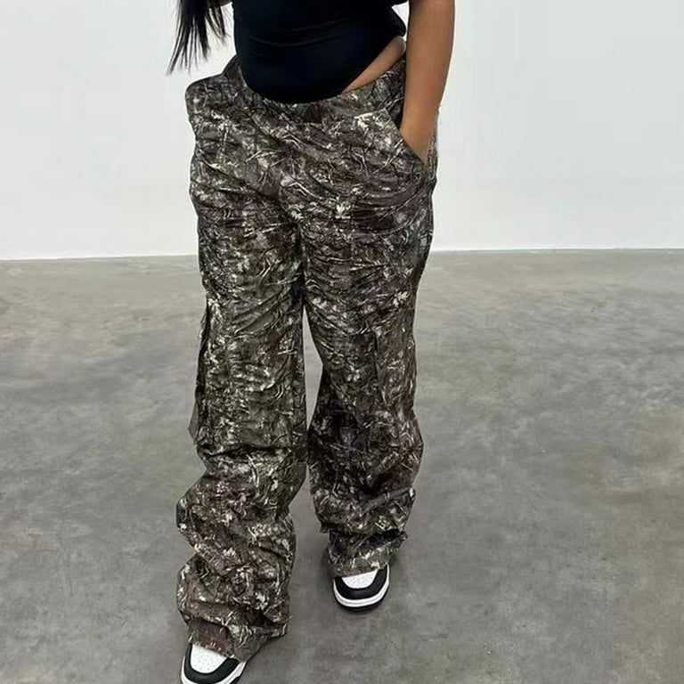 YYDGH Womens Camouflage Cargo Pants Baggy Camo Print Wide Leg Trousers Army  Fatigue Pants S