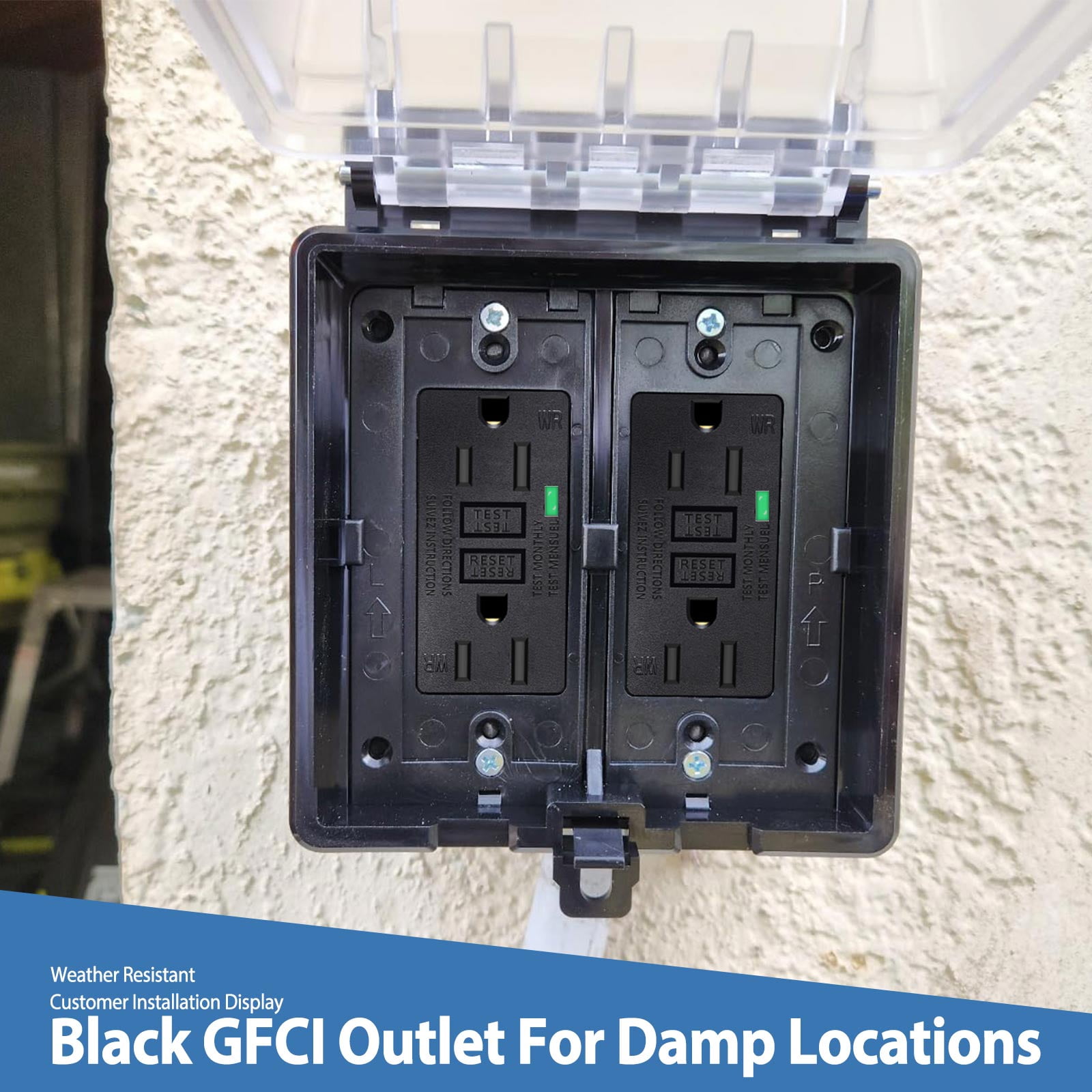 Black GFCI Outlet 15Amp 7PK,Nineleaf Black Outlets Receptacles,GFI Electrical Outlet with LED Indicator,Weather Resistant WR,Ground Fault Circuit Interrupters,120V,Wall Plates and Screws Included,ETL