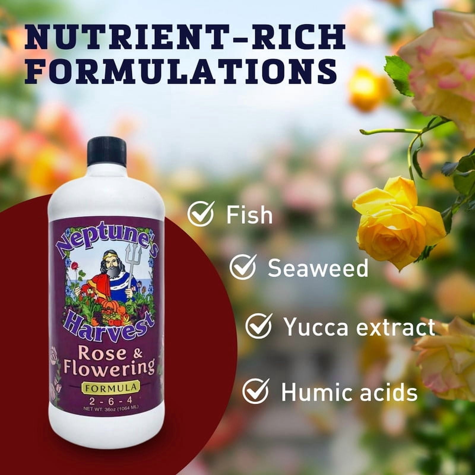 Neptune's Harvest Rose and Flowering Formula 2-6-4 Liquid Fertilizer, 36 oz