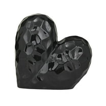 12" x 11" Black Porcelain Ceramic Dimensional Angled Origami Inspired Heart Sculpture with Faceted Exterior, by DecMode