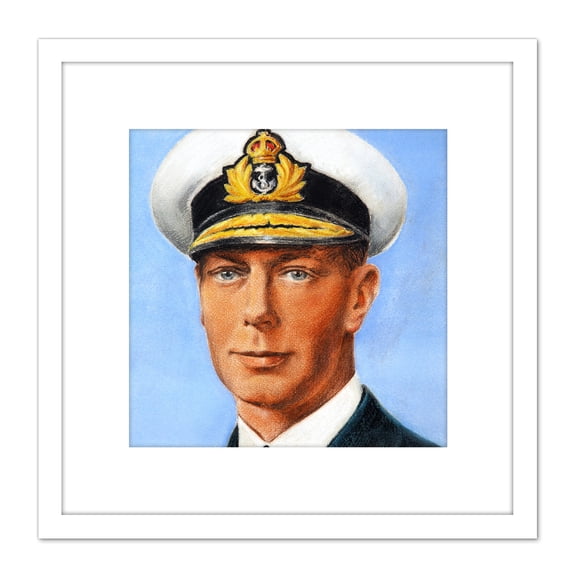 Timym Portrait King George VI England UK Painting 8X8 Inch Square Wooden Framed Wall Art Print Picture with Mount