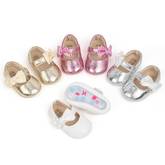 Yoyauz Baby Girl Mary Jane Shoes Anti Slip Rubber Sole Ballet Slippers Princess Dress Wedding Shoes Newborn Kids Shoes Toddler Shoes(0-12 Month)