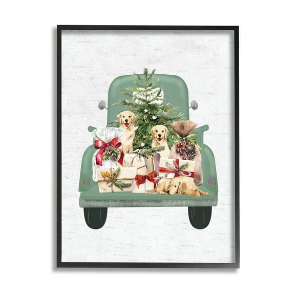 Stupell Industries Holiday Gift Truck Holiday Painting Black Framed Art Print Wall Art, 11 x 14