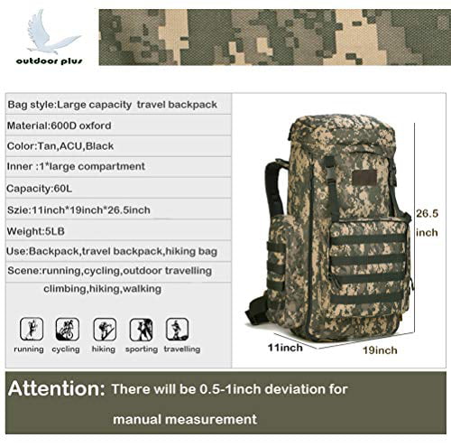 Large Hiking Backpack , 65L/70L/85L Waterproof MOLLE Rucksack, Expandable  Camping Traveling Military Daypack for men