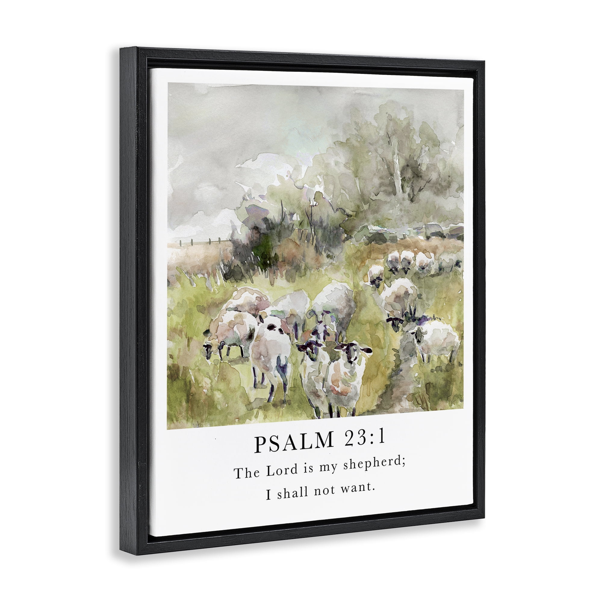 Stupell Industries My Shepherd Psalm Religious Painting Black Floater Framed Canvas Art Print Wall Art, 25 x 31
