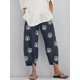 thumbnail image 2 of 2020 Foreign trade cross-border women's fashion loose dandelion print elastic waist pocket pants 3407 black XL, 2 of 4